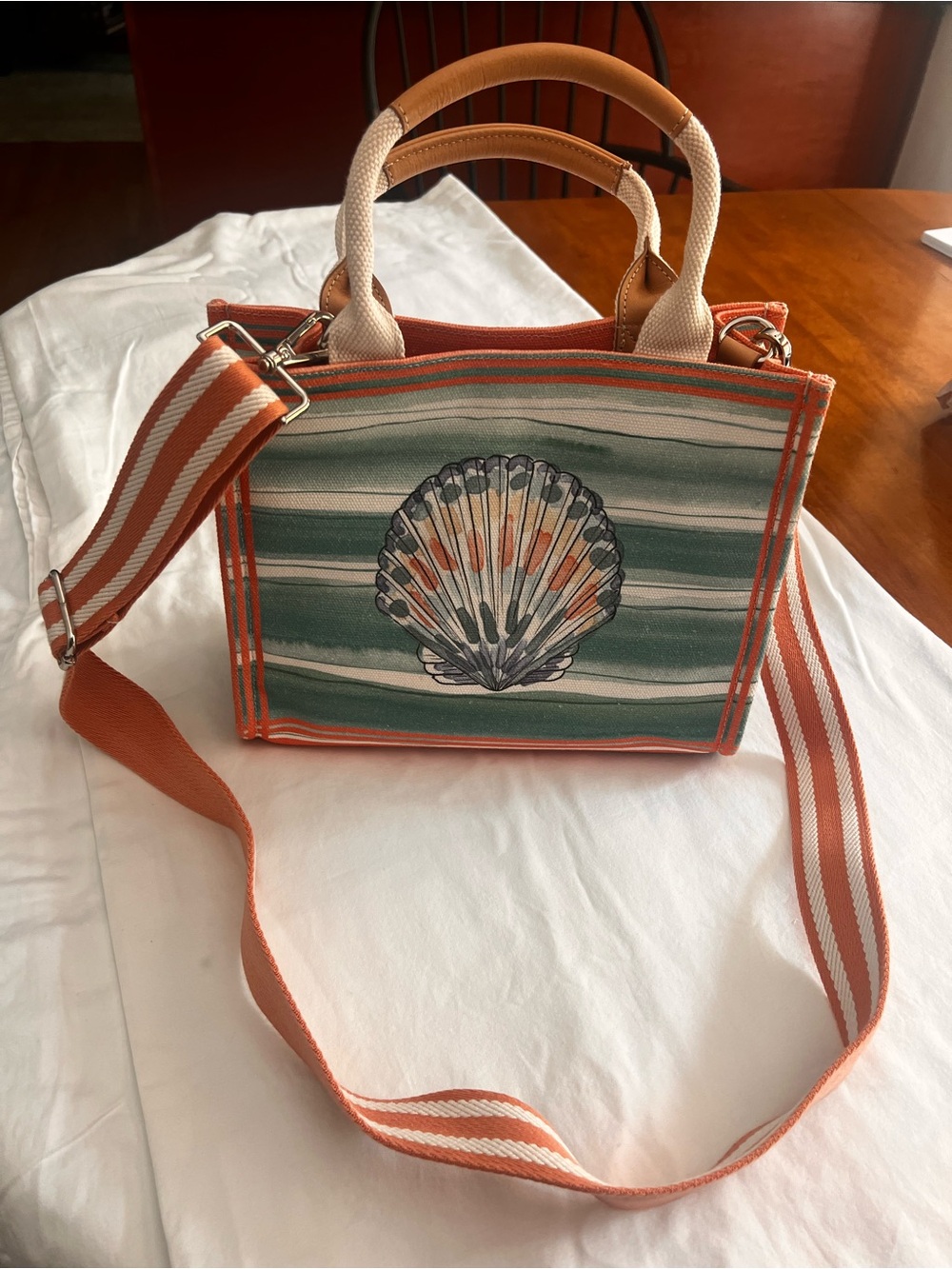 Brighton Seashell Crossbody Canvas Purse Handle Nautical Vacation Bag Small Tote